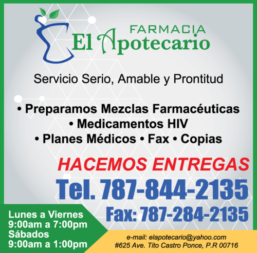                                                                                             •  Preparamos mezclas farmacéuticas
•  Medicamentos para HIV
•  Servicio de copia y fax
                                                                                    