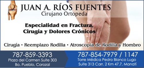 • Reemplazo de Rodilla
• Atroscopía de Rodilla y Hombro
• Especialista Fractura, Cirugía y dolores crónicos