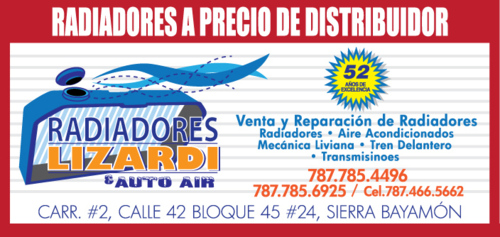                                                                                             • Taller de Mecánica
• Venta y Reparación de Radiadores
• Aire Acondicionado de Autos
• Transmisiones Venta
• Instalación, reparación y mantenimiento
                                                                                    