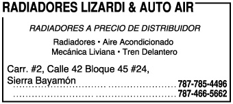                                                                                             • Taller de Mecánica
• Venta y Reparación de Radiadores
• Aire Acondicionado de Autos
• Transmisiones Venta
• Instalación, reparación y mantenimiento
                                                                                    