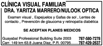                                                                                             • Examen visual para toda la familia
• Prevención de glaucoma y retinopatía diabética
• Se aceptan planes médicos comerciales, Advantage y el plan de salud del gobierno de Puerto Rico
• Contamos con servicio de laboratorio para corte y monte y espejuelos listos en una hora para visión sencilla
                                                                                    