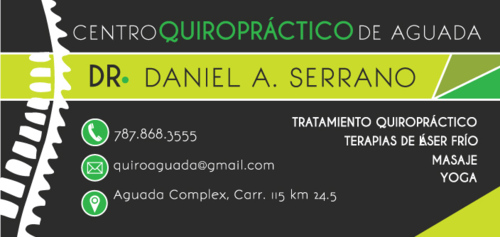 Centro Quiropráctico de Aguada
• Tratamiento Quiropráctico
• Terapias de láser frío
• Masaje
• Yoga