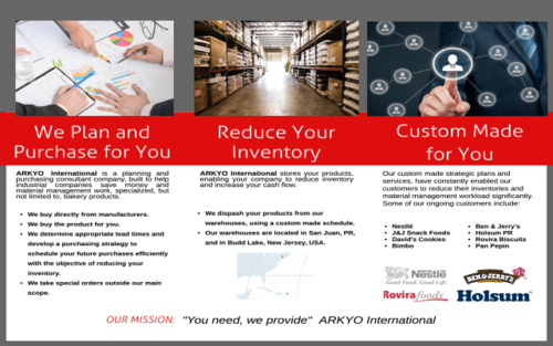 • Nestlé
• J&J Snack Foods
• David's Cookies
• Bimbo
• Ben & Jerry's
• Holsum PR
• Pan Pepin PR
• Rovira Biscuits
• Mi Pan
• Cidrines