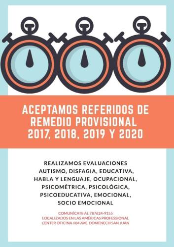                                                                                             • Evaluación de Apraxia
• Evaluación Autismo
• Evaluación Psicológica
• Evaluación Emocional
• Evaluación Psicométrica
• Evaluación Habla y Lenguaje
• Evaluación Ocupacional
• Evaluación Psicoeducativa
• Evaluación Ocupacional Sensorial
• Evaluación por Remedio Provisional
                                                                                    