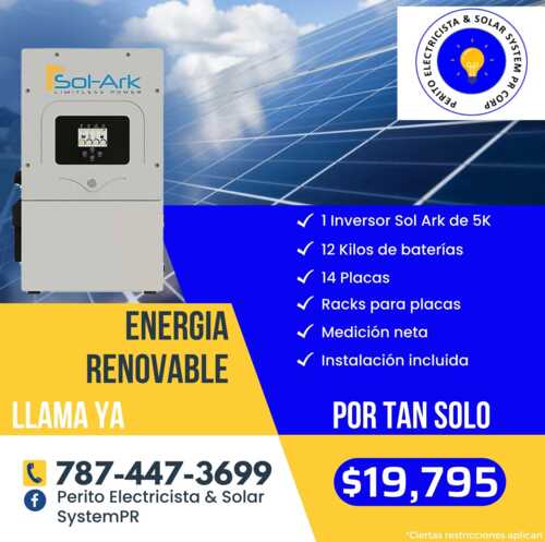                                                                                             • Trabajos Eléctricos en General

Servicios Residencial y Comercial a toda la Isla
• Censo de Carga
• Certificaciones Eléctricas
• Corto circuito
• Instalación de Plantas Eléctricas
• Paneles Eléctricos
• Instalación de Muelas del Contador
• Instalación de Toma de Contadores
• Mantenimiento de Subestaciones
 
Sistemas de Energía Renovable
• Venta e Instalación de Sistemas de Energía Solar o Sistemas de Energía Renovable o Placas Solares
• Sistemas Solares instalados por peritos electricistas con garantía y financiamiento*
                                                                                    
