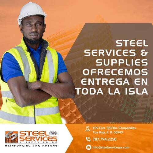                                                                                             Steel Services & Supplies Inc.
Varillas
Maderas y Materiales de Construcción
Acero Estructural
Electrodos de primera calidad para toda clase de metales incluyendo Acero Inoxidable, Acero al Carbono y Aluminio para los tres tipos de soldaduras
                                                                                    