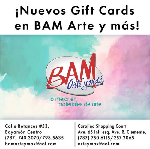 • Servicio de "pick-up" disponible y envíos por correo de paquetes limitados por el tamaño
Instrucciones para hacer las órdenes a BAM, Arte y más:
• Órdenes deberán ser enviadas a bamarteymas@aol.com si la orden es para la tienda de Bayamón y si es para la tienda de Carolina: usar arteymas@aol.com. De no ser posible llamar por teléfono a la tienda correspondiente.
• Todo pago se realizará de manera electrónica: Formas de pago, ATH móvil comercial, buscar bajo comercio: BAM Arte y Más
• Tarjetas y ATH dependerán de disponibilidad del dispositivo móvil
• Venta de materiales de arte
• Cotizaciones al gobierno