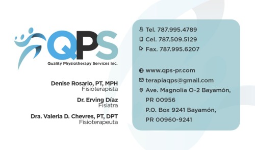                                                                                             Actualmente somos proveedores autorizados de Medicare y todos los planes Medicare Advantage y demás planes médicos privados de Puerto Rico.

Somos especialistas en el campo de la rehabilitación física, ofreciendo los servicios a adolescentes, adultos y envejecientes.

Experiencia clínica en el campo de la geriatría, con certificaciones en dicho campo de la salud.

Equipo altamente tecnológico. Tenemos Laser Therapy (Multiradiance MR4), estimuladoras eléctricas, (High voltage, Low Voltage, TENS, Microcorriente.
                                                                                    