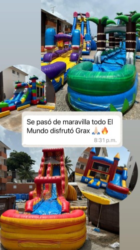                                                                                             • Casas de brinco
• Chorreras de Agua
• Carrera de obstáculos
• Toro mecánico
• Cañon de espuma
• Cancha de Voleibol
• Meltdown
• Algodón
• Popcorn
• Alquiler de sillas y mesas
                                                                                    