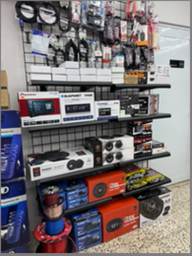                                                                                             • Venta de accesorios de carro
• Instalación de equipo de música
• Venta de audio
• Luces LED
• Aros
• Productos de detailing
• Auto parts (focos, parrillas, baterías)
                                                                                    