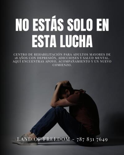                                                                                             Hogar Land of Freedom
• Programa residencial
• Terapias grupales e individuales a cargo de consejeros certificados
• Consejería espiritual o teo-terapia
• Trabajo social
• Transportación a citas médicas
• Médico general
• Psiquiatra
                                                                                    