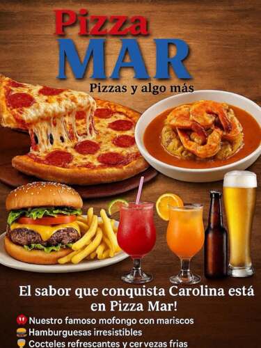                                                                                             • Pizzas
• Mariscos
• Comida Criolla
• Bebidas
• Hamburgers
• Pastas
                                                                                    
